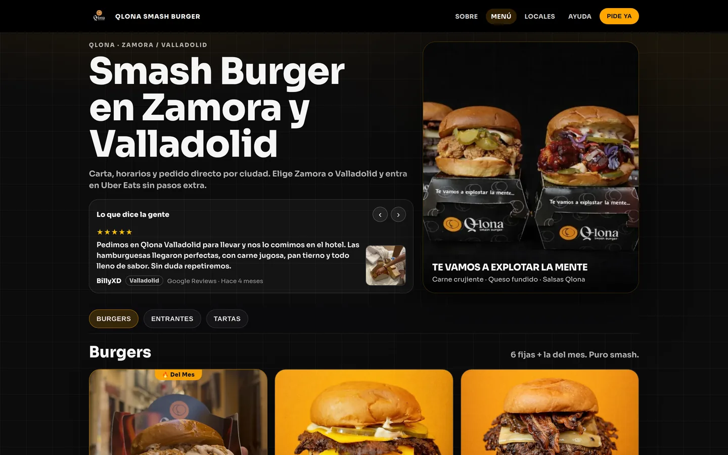 Captura de la web de Qlona Smash Burger